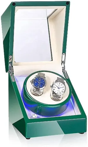 LED Light, Green or White Paint Craft, Silent Motor, Fit Lady and Man Watches Watch Winder Automatic Watch definitive Winder Box Automatic Double Watch Winder Box, with Blue 