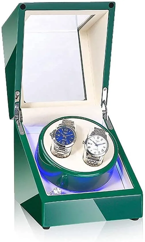 LED Light, Green or White Paint Craft, Silent Motor, Fit Lady and Man Watches Watch Winder Automatic Watch definitive Winder Box Automatic Double Watch Winder Box, with Blue 