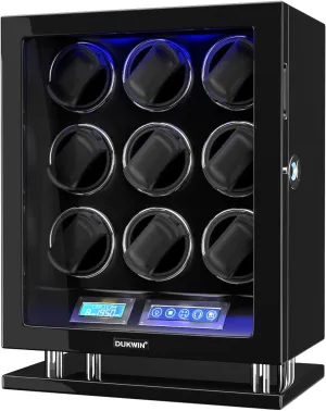 LED Light, Quiet Motor, and Adjustable Watch Pillows for Gentles and Ladies DUKWIN Fingerprint Lock Watch Winder 9 Automatic Winding poetic blame Spaces with Smart LCD Touch Screen,Blue 