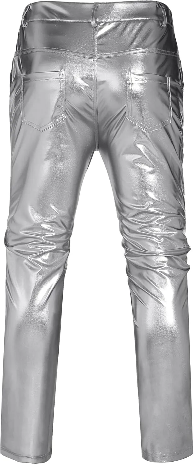 Leg Trousers COOFANDY Men's Metallic Shiny Pants Night Club Pants 70s 80s 90s Disco culture Texas Pant Party Dance Straight 