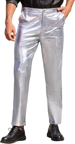 Leg Trousers COOFANDY Men's Metallic Shiny Pants Night Club Pants 70s 80s 90s Disco culture Texas Pant Party Dance Straight 