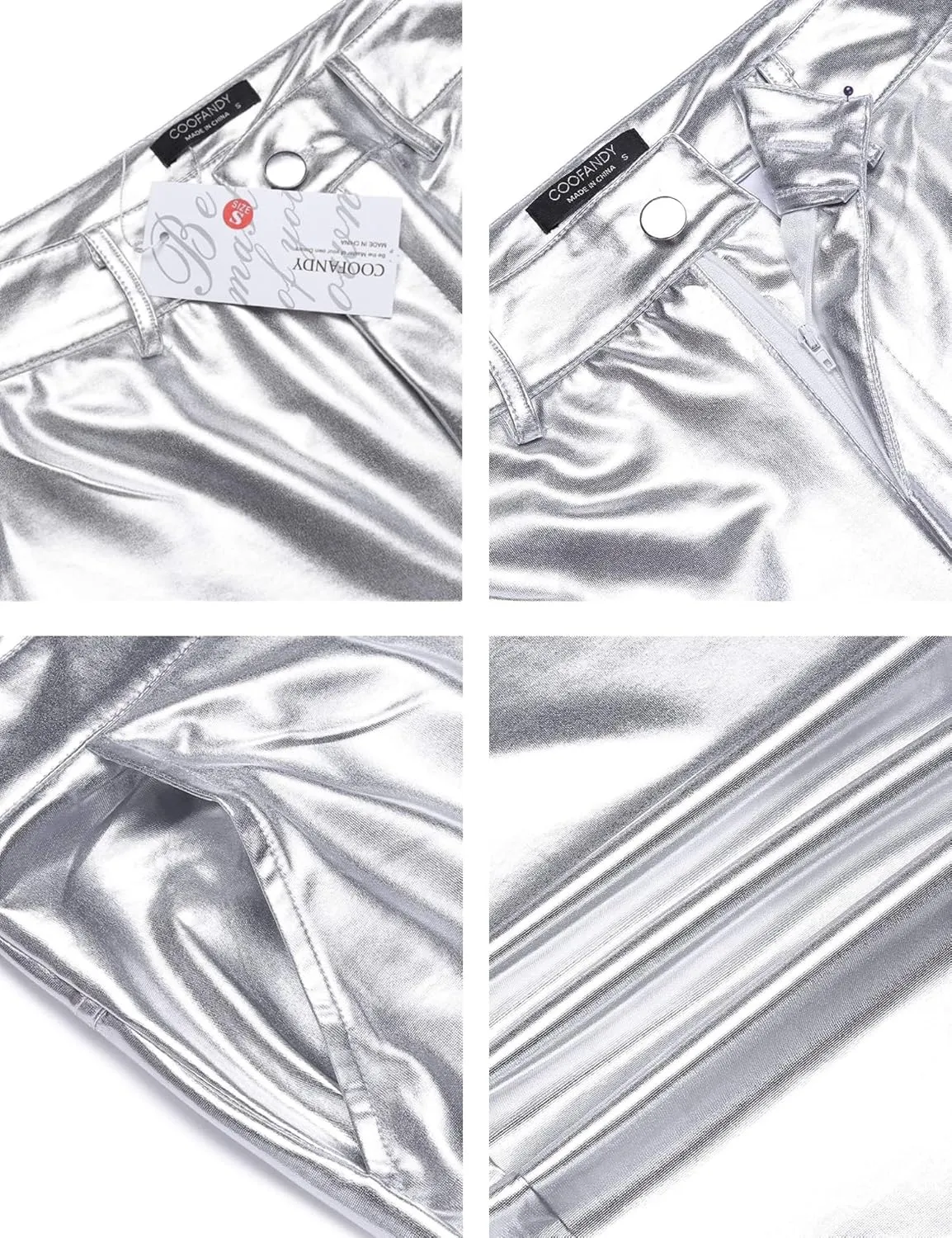 Leg Trousers COOFANDY Men's Metallic Shiny Pants Night Club Pants 70s 80s 90s Disco culture Texas Pant Party Dance Straight 