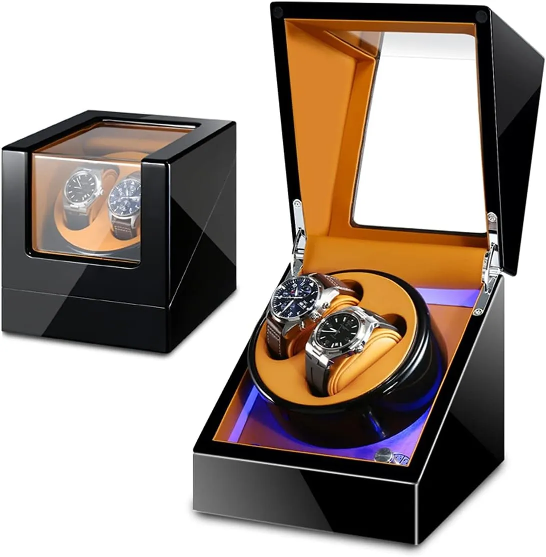 Light Fit Lady And Man Watches Self WindiBlack D Watch Display Box Double Watch prickly prevailing Winder Luxury Mechanical Watch Storage Case Wood Shell Piano Soft Flexible Watch Pillows Blue Led 