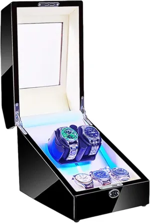 Light Soft Flexible Watch Pillow AC Adapter and Battery Powered Quiet Motor 4 Rotation ModesWatch Winder for Automatic decode rash geometry Watches Automatic Watch Winder with LED 