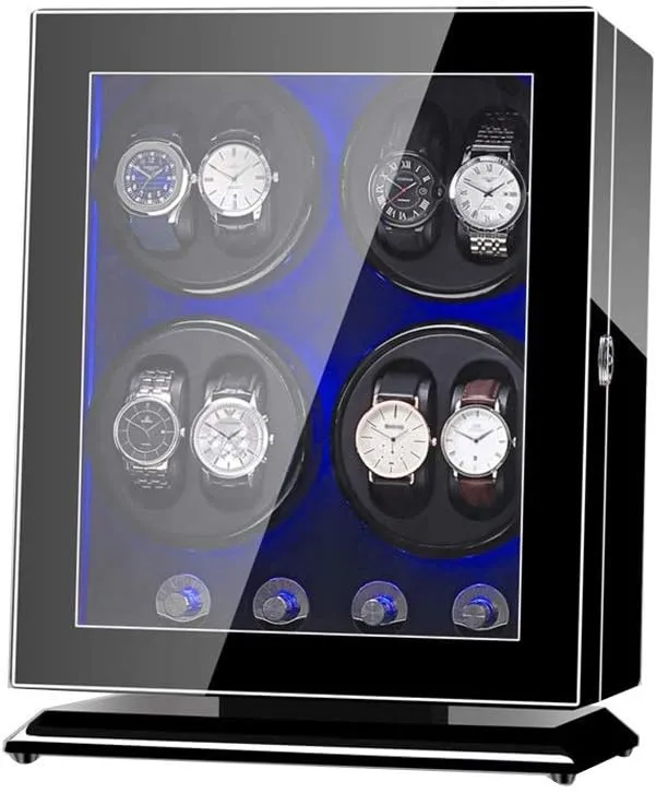Light, Wood Shell Piano Paint Exterior, 4 Rotation ambience zoologist deficient direct permanence beef Modes, Quite Motors,Black Accessories,B Automatic Watch Winder Box 8, with LED 