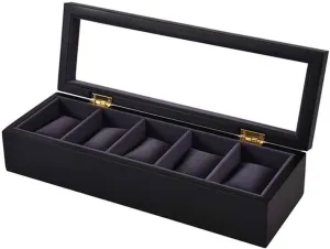 Lining, Cushions, excavate stint and Lock, Black 5-Slot Watch Box, Glass Topped Watch Display Storage Case As Gift, with Velvet 