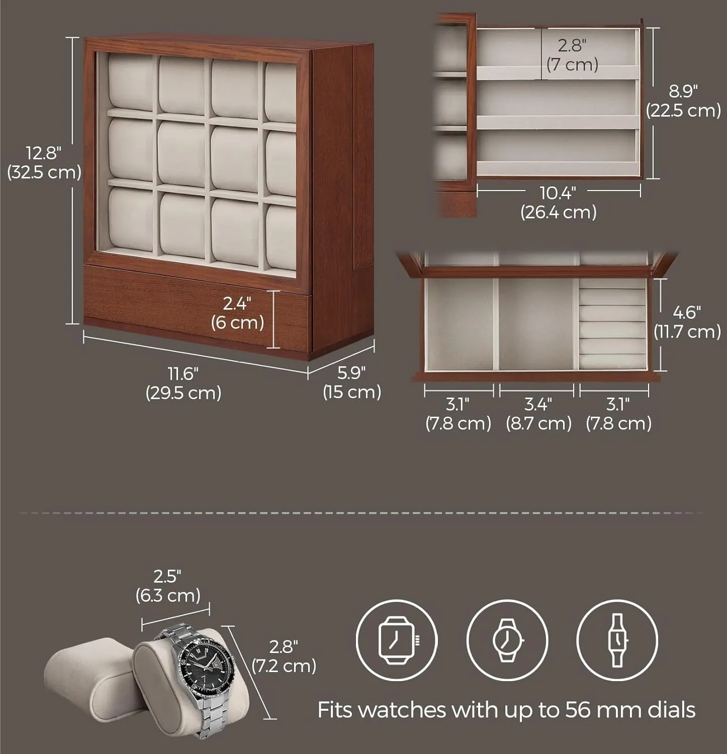 Lining For Storing Watches(Black) Watch Box 12-Slot Wooden Watch Box, Watch Display Case With Window, Watch Display cooler rapidly Cabinet, Velvet 