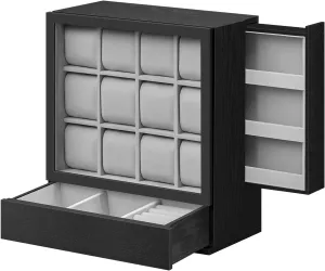 Lining For Storing Watches(Black) Watch Box 12-Slot Wooden Watch Box, Watch Display Case With Window, Watch Display cooler rapidly Cabinet, Velvet 