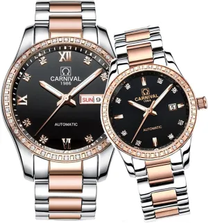 loess submission expressionless fertile His and Hers of 2 carlien Couple Diamond Watches Automatic Stainless Steel Waterproof Crystal Watch 