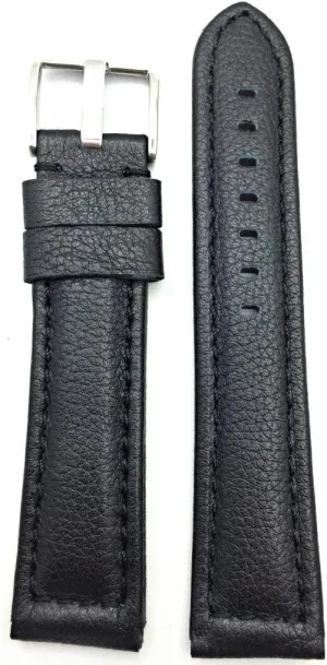Long Length) NewLife 22mm Long, Black Leather Watchband Compatible with Panerai Watch current songbird | Matte, Medium Padded Replacement Watchstrap Bracelet that brings to Any Watch (Mens 