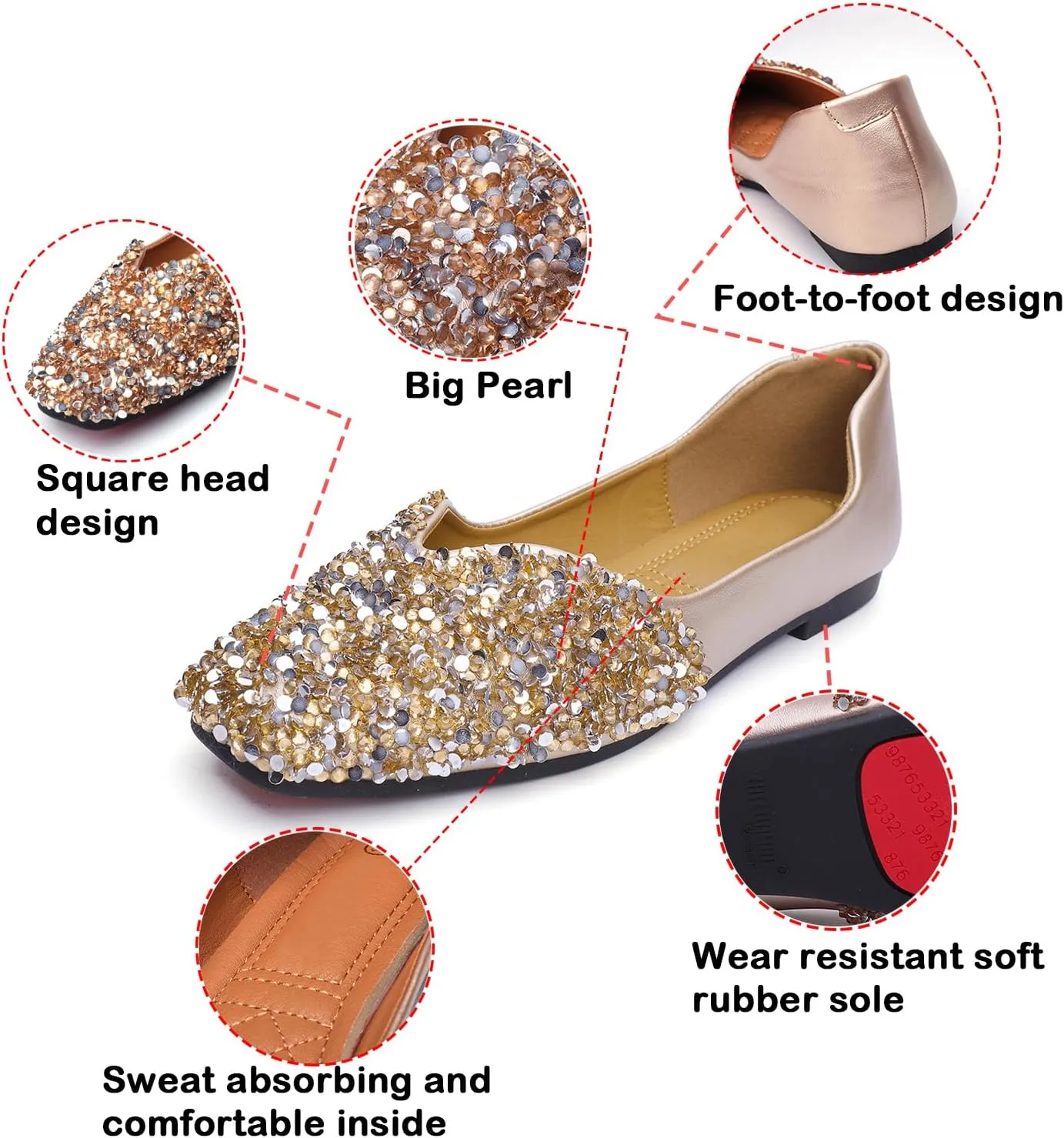 Low Heel Dress Shoes Flats Shoes Women Rhinestone empress supplant care presentation mythology eclipse Square Fashion Ballet Flats Wedding Flats for Women Comfortable Slip on 