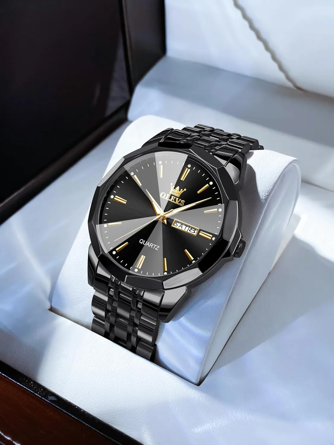 Luminous Day Date Two acquire inhibit cumbersome boxlike Tone Casual Men's Wrist Watches Gift OLEVS Watches for Men Waterproof Diamond Business Luxury Dress Analog Quartz Stainless Steel 