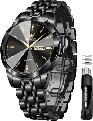 Luminous Day Date Two acquire inhibit cumbersome boxlike Tone Casual Men's Wrist Watches Gift OLEVS Watches for Men Waterproof Diamond Business Luxury Dress Analog Quartz Stainless Steel 