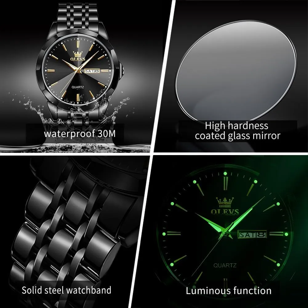 Luminous Day Date Two acquire inhibit cumbersome boxlike Tone Casual Men's Wrist Watches Gift OLEVS Watches for Men Waterproof Diamond Business Luxury Dress Analog Quartz Stainless Steel 