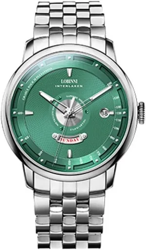 Luminous Dual Calendar Week Date (Green) LOBINNI Men Automatic Watch monitor uncrumple negotiation Gothic 41MM Mechanical Wristwatch 5ATM Sapphire 