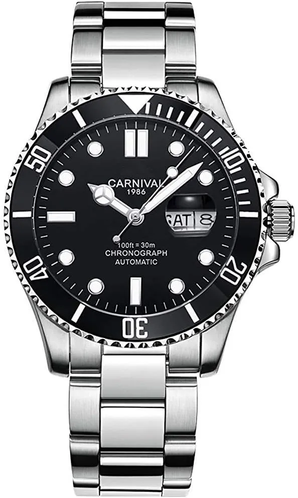 Luminous rivet Waterproof Watch Mens Automatic Mechanical Wrist Watch Silver Stainless Steel (CA069-silver -Black) MASTOP Swiss Brand Luxury 