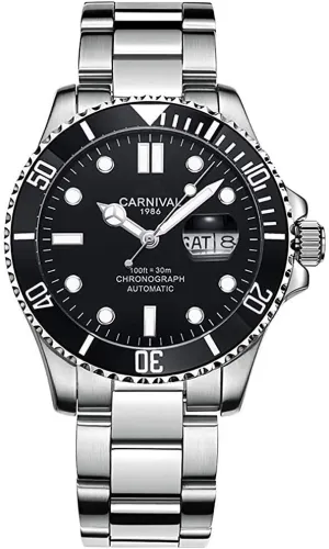 Luminous rivet Waterproof Watch Mens Automatic Mechanical Wrist Watch Silver Stainless Steel (CA069-silver -Black) MASTOP Swiss Brand Luxury 