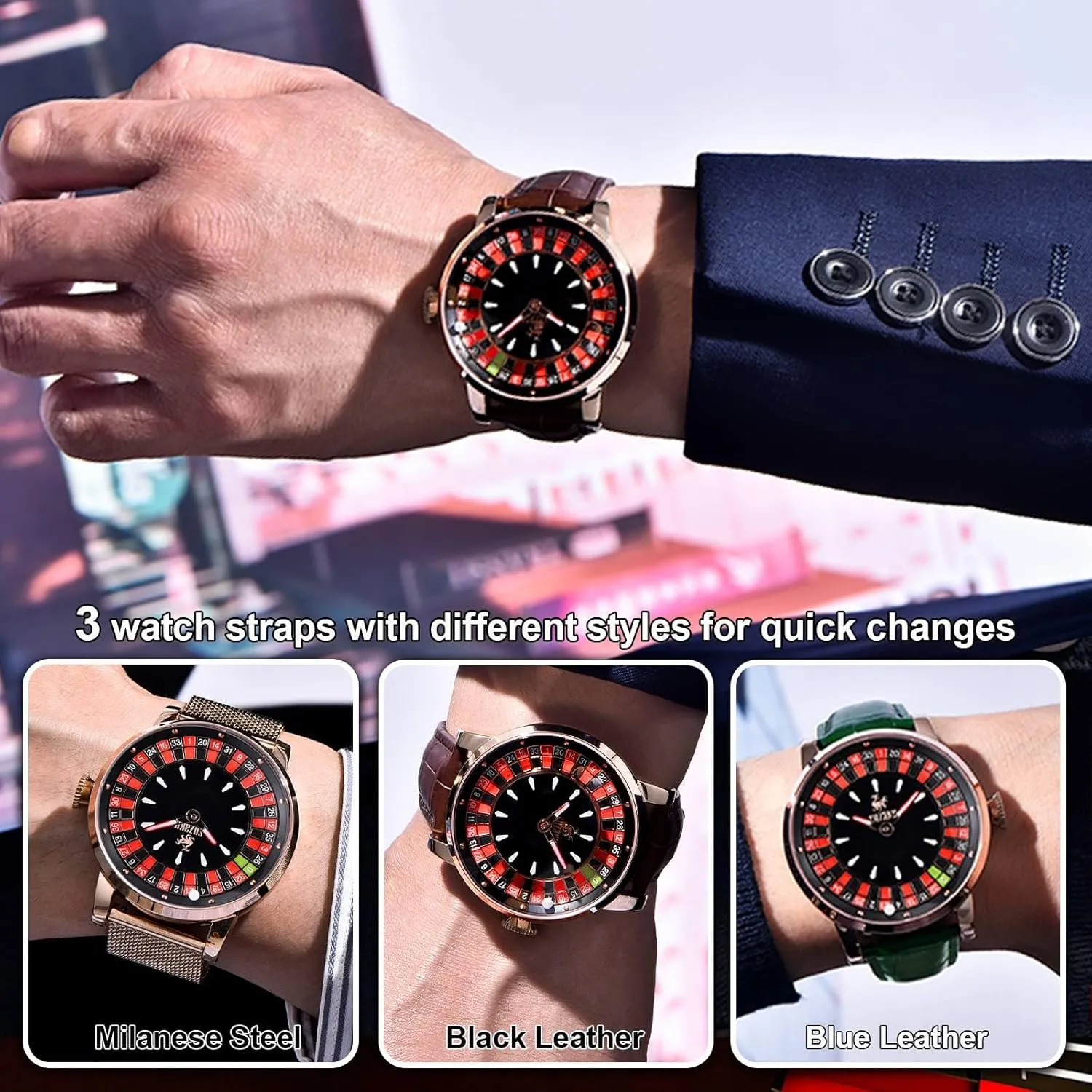 Luminous Roulette NH35 Movement Leather and Stainless Steel Strap,50M adventurous breach rebel Waterproof, Sapphire Glass Men's Automatic Watch 