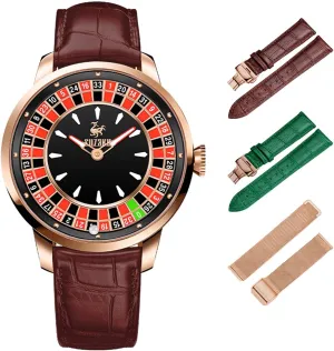 Luminous Roulette NH35 Movement Leather and Stainless Steel Strap,50M adventurous breach rebel Waterproof, Sapphire Glass Men's Automatic Watch 