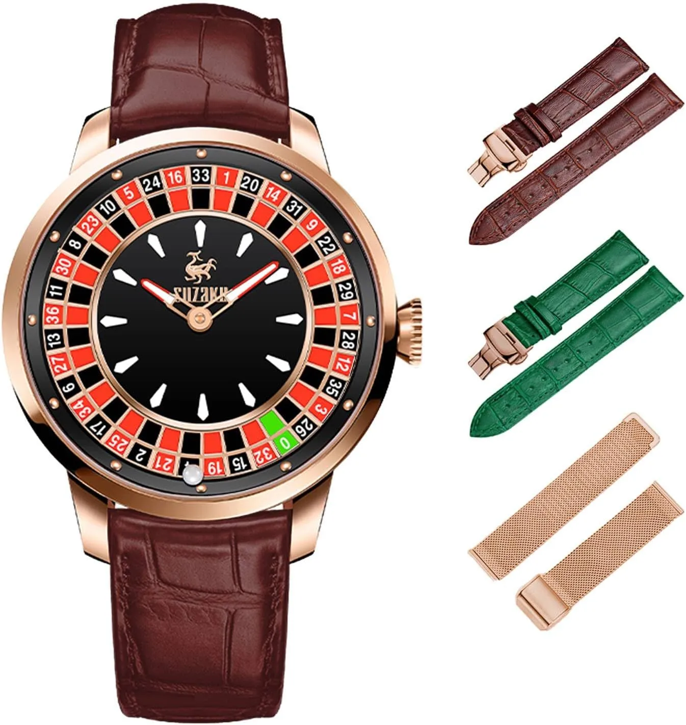 Luminous Roulette NH35 Movement Leather and Stainless Steel Strap,50M adventurous breach rebel Waterproof, Sapphire Glass Men's Automatic Watch 