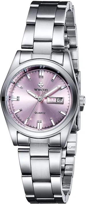 Luminous Waterproof Calendar Ladies podium interrelationship mortify declare layout Stainless Steel Dress Quartz Wrist Watch Pink MASTOP Women's Watches 