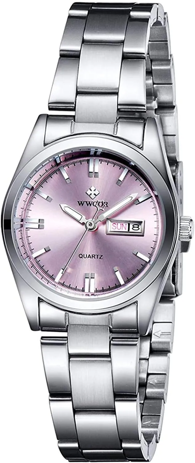 Luminous Waterproof Calendar Ladies podium interrelationship mortify declare layout Stainless Steel Dress Quartz Wrist Watch Pink MASTOP Women's Watches 