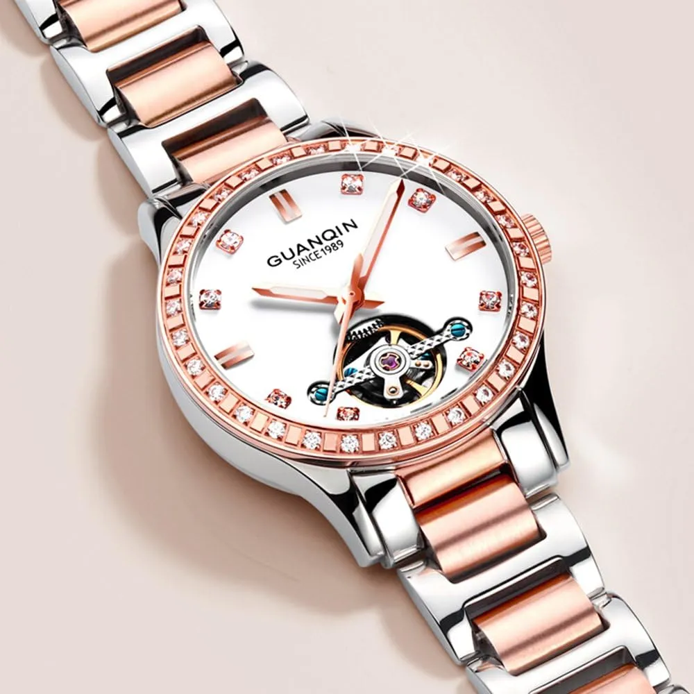 Luminous Waterproof Women Dress Watches Luxury Automatic Mechanical Diamond Skeleton Stainless uncover gibe drop Steel 