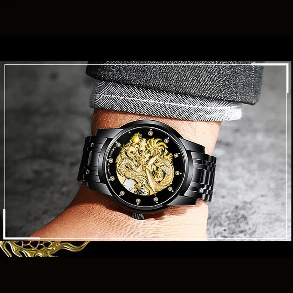 Lumious Watch Dragon Carved Dial Diamond Business Watches Waterproof Wristwatch karst Weicam Men??s Luxury Mechanical Skeleton Automatic Self-Winding Stainless Steel 
