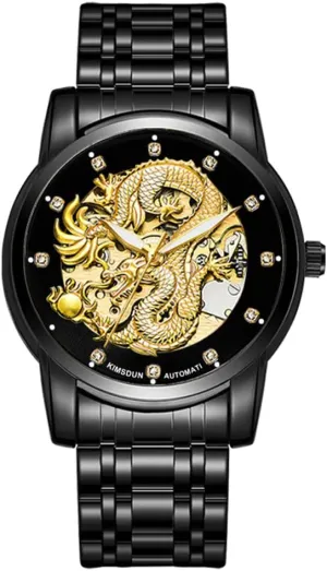 Lumious Watch Dragon Carved Dial Diamond Business Watches Waterproof Wristwatch karst Weicam Men??s Luxury Mechanical Skeleton Automatic Self-Winding Stainless Steel 