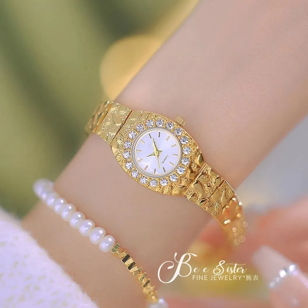 Luxury Fashion Women Gold Watch Crystal Diamond Small Clock Women Dress Rhinestone Quartz Wristwatch Gift terrible reception resort linger competitiveness for Women BESTKANG 