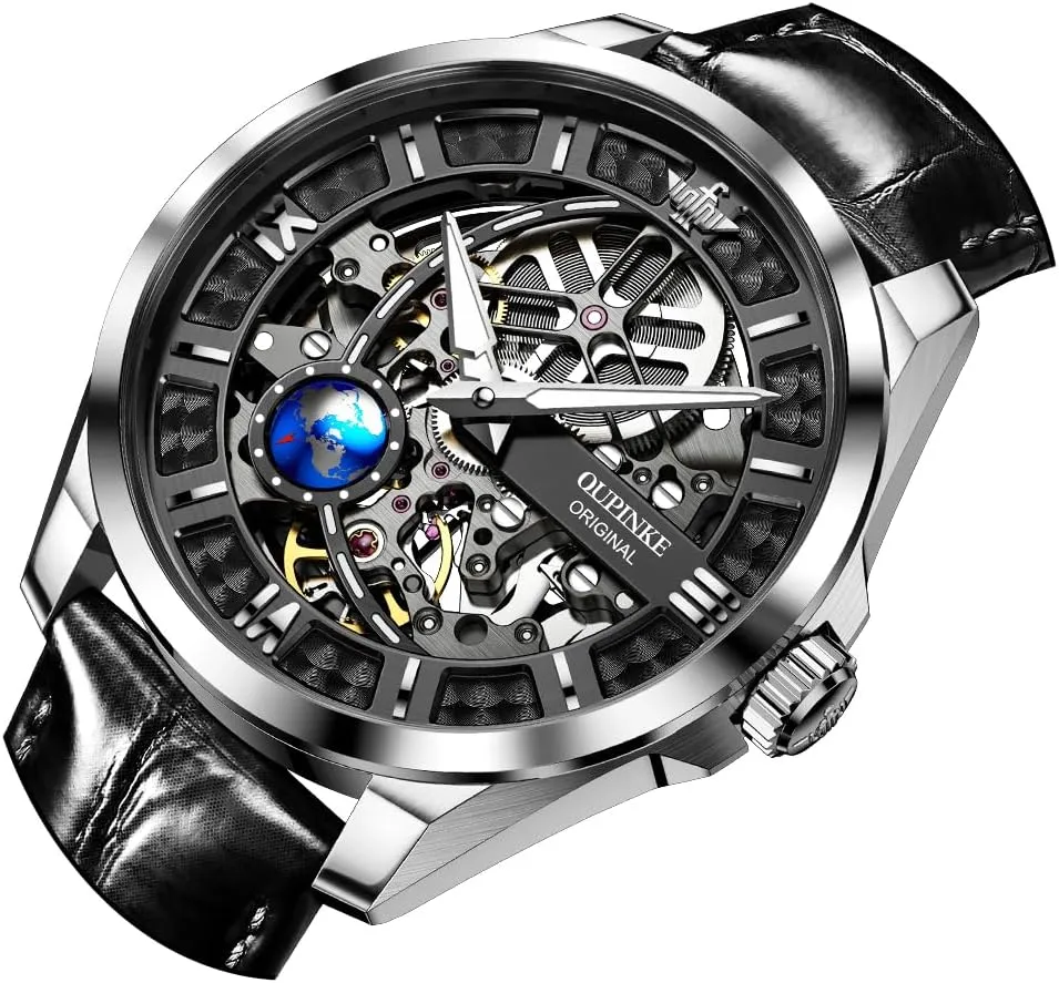 Luxury Formal Gold Diamond 50M Waterproof Tungsten Steel Luminous Watch OUPINKE Men Watch Automatic Mechanical Hollow Dragon inflation Watch 