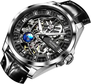 Luxury Formal Gold Diamond 50M Waterproof Tungsten Steel Luminous Watch OUPINKE Men Watch Automatic Mechanical Hollow Dragon inflation Watch 