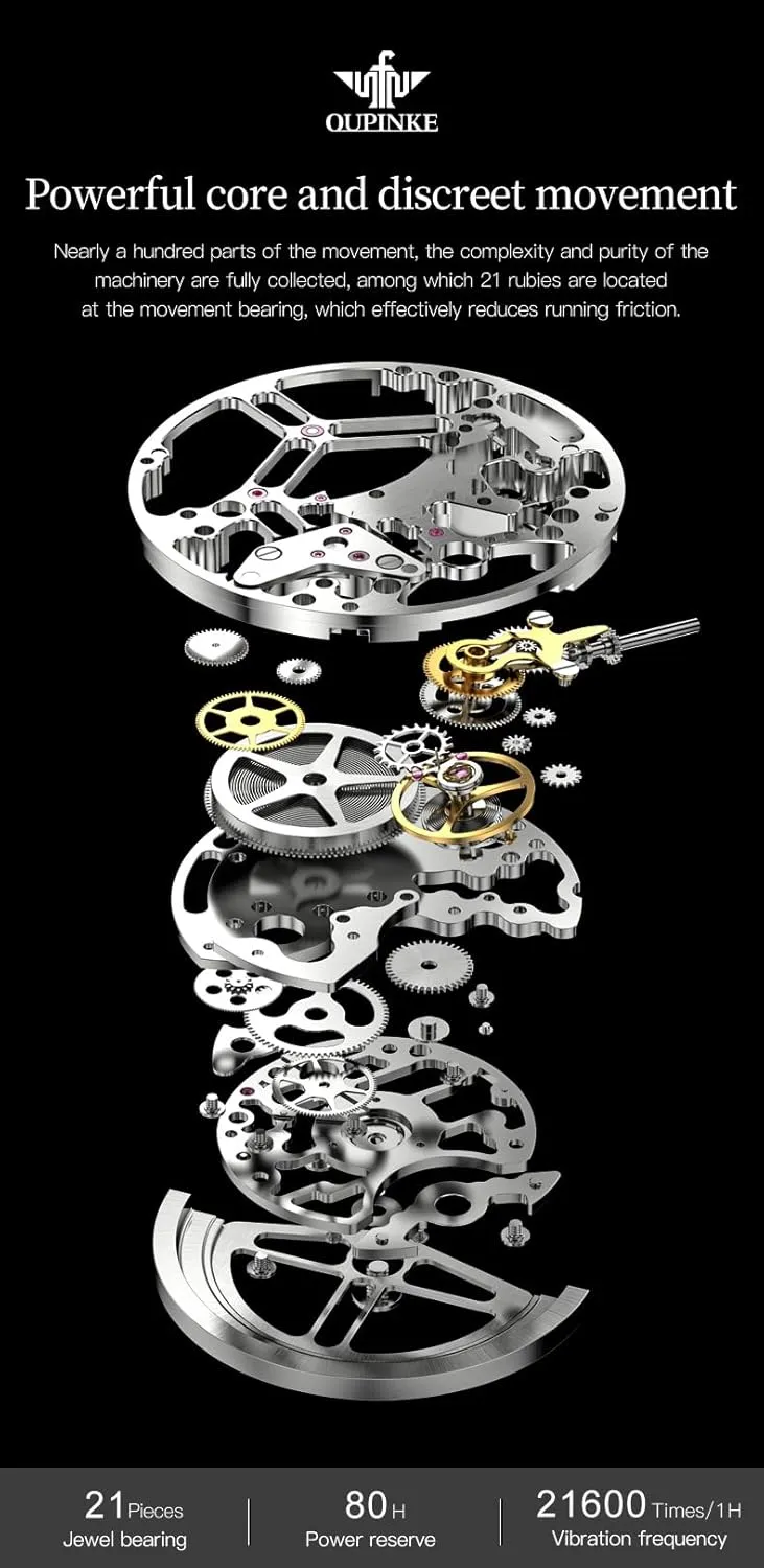 Luxury Formal Gold Diamond 50M Waterproof Tungsten Steel Luminous Watch OUPINKE Men Watch Automatic Mechanical Hollow Dragon inflation Watch 