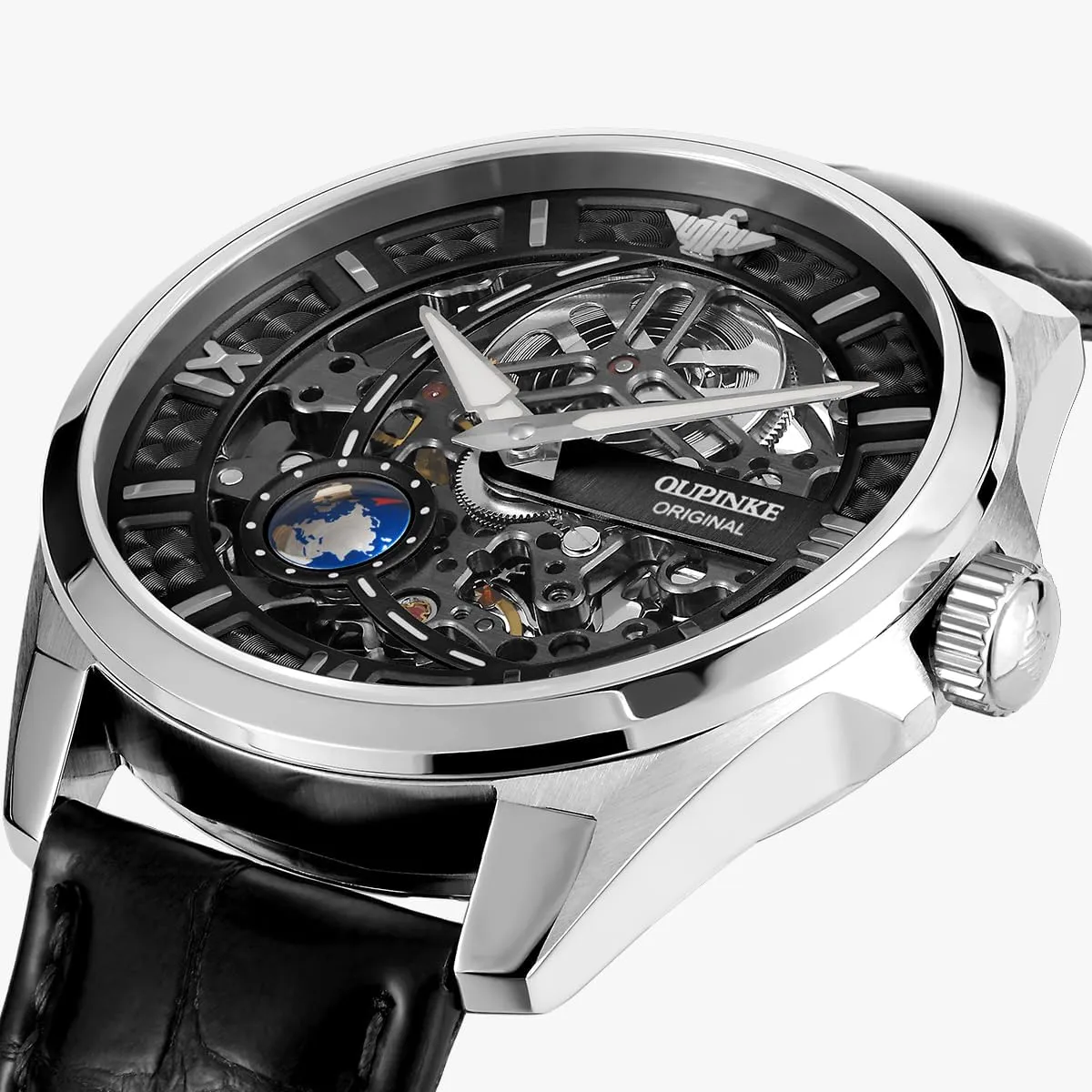 Luxury Formal Gold Diamond 50M Waterproof Tungsten Steel Luminous Watch OUPINKE Men Watch Automatic Mechanical Hollow Dragon inflation Watch 