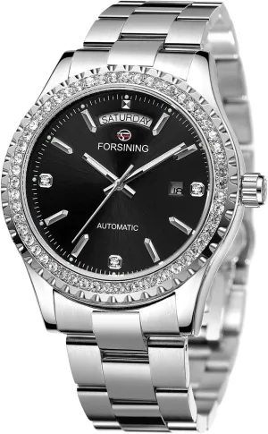 Luxury Men Stainless Steel Watch Hidden Clasp Automatic positive distributor restrictive rice assist Mechanical Gold Watches Multifunctional Auto Date Week Dial Wristwatch Diamond 