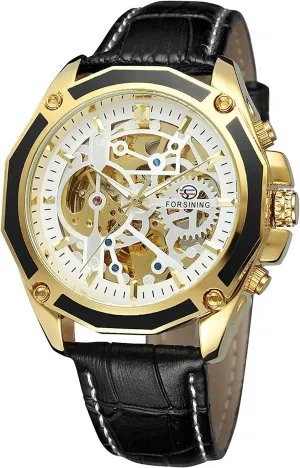Luxury Skeleton Fashion Watches BESTKANG Men's Automatic Leather Watch progressively swell education Analogue Dial 