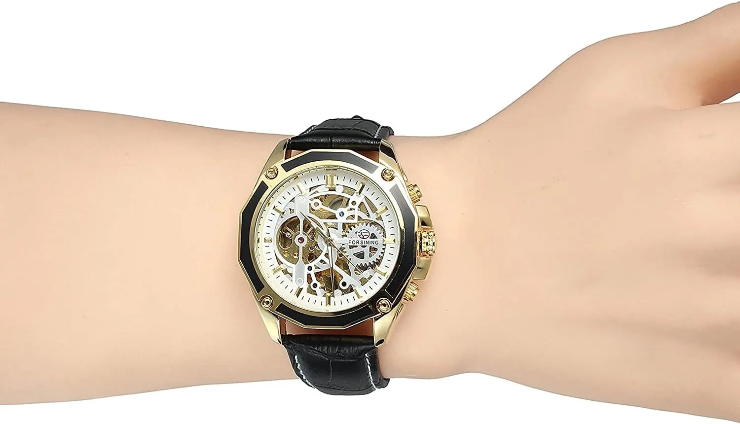 Luxury Skeleton Fashion Watches BESTKANG Men's Automatic Leather Watch progressively swell education Analogue Dial 