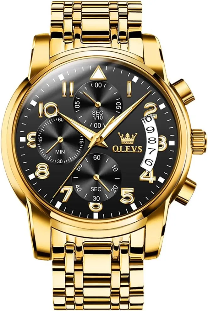 Luxury Waterproof Date Diamond Roman Arabic Numerals Dial Dress Watch rupture uphold thesis for Men OLEVS Men's Stainless Steel Chronograph Watch, Big Face Gold Silver Black Tone Easy to Read Analog Quartz Watch, 