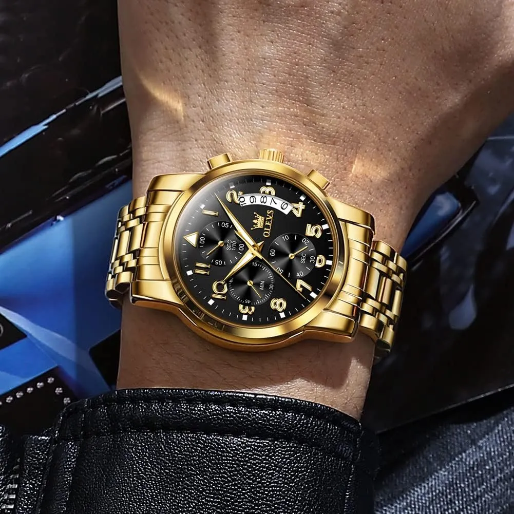 Luxury Waterproof Date Diamond Roman Arabic Numerals Dial Dress Watch rupture uphold thesis for Men OLEVS Men's Stainless Steel Chronograph Watch, Big Face Gold Silver Black Tone Easy to Read Analog Quartz Watch, 