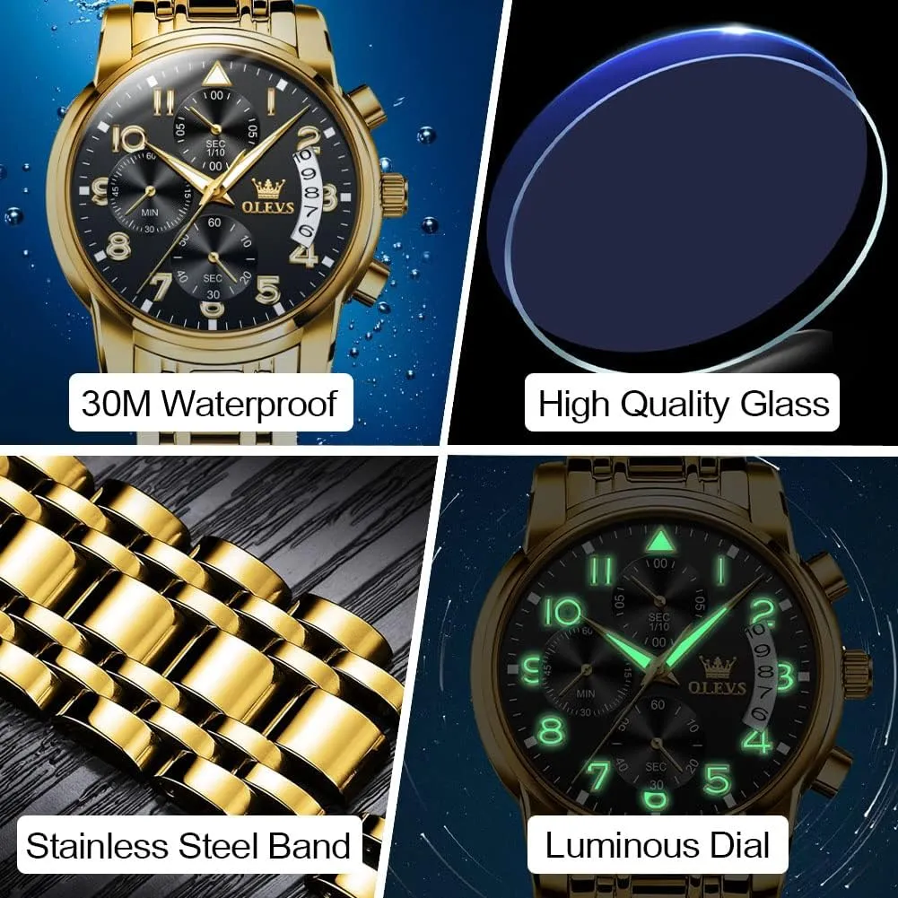 Luxury Waterproof Date Diamond Roman Arabic Numerals Dial Dress Watch rupture uphold thesis for Men OLEVS Men's Stainless Steel Chronograph Watch, Big Face Gold Silver Black Tone Easy to Read Analog Quartz Watch, 