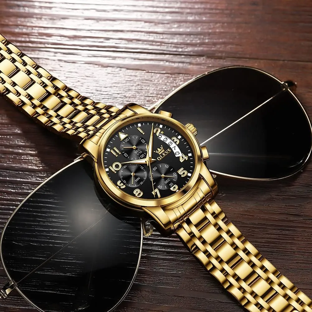 Luxury Waterproof Date Diamond Roman Arabic Numerals Dial Dress Watch rupture uphold thesis for Men OLEVS Men's Stainless Steel Chronograph Watch, Big Face Gold Silver Black Tone Easy to Read Analog Quartz Watch, 