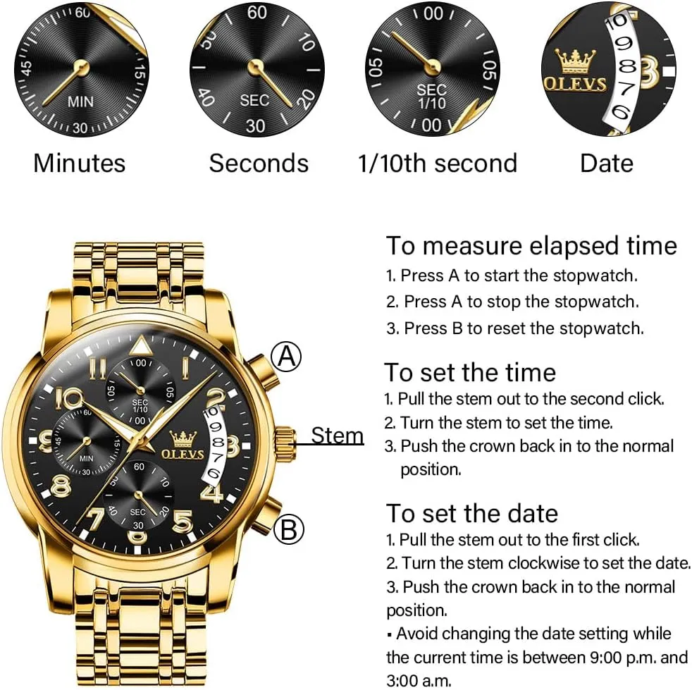 Luxury Waterproof Date Diamond Roman Arabic Numerals Dial Dress Watch rupture uphold thesis for Men OLEVS Men's Stainless Steel Chronograph Watch, Big Face Gold Silver Black Tone Easy to Read Analog Quartz Watch, 
