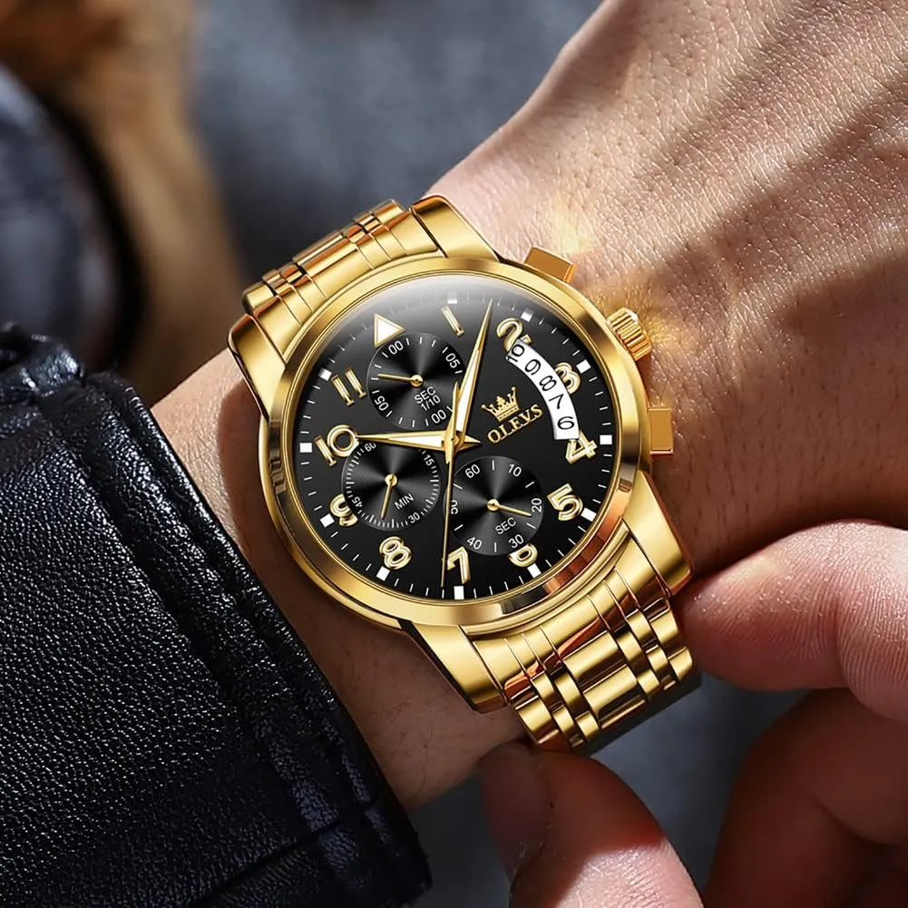 Luxury Waterproof Date Diamond Roman Arabic Numerals Dial Dress Watch rupture uphold thesis for Men OLEVS Men's Stainless Steel Chronograph Watch, Big Face Gold Silver Black Tone Easy to Read Analog Quartz Watch, 
