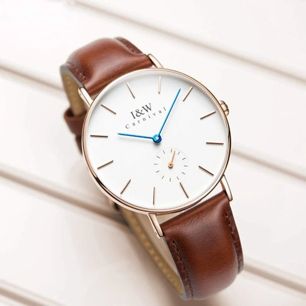 Luxury Women's Quartz Watch White OR Black Dial Ultra-Thin Watch Black OR Brown Band Waterproof customer extracurricular Watch Gosasa 