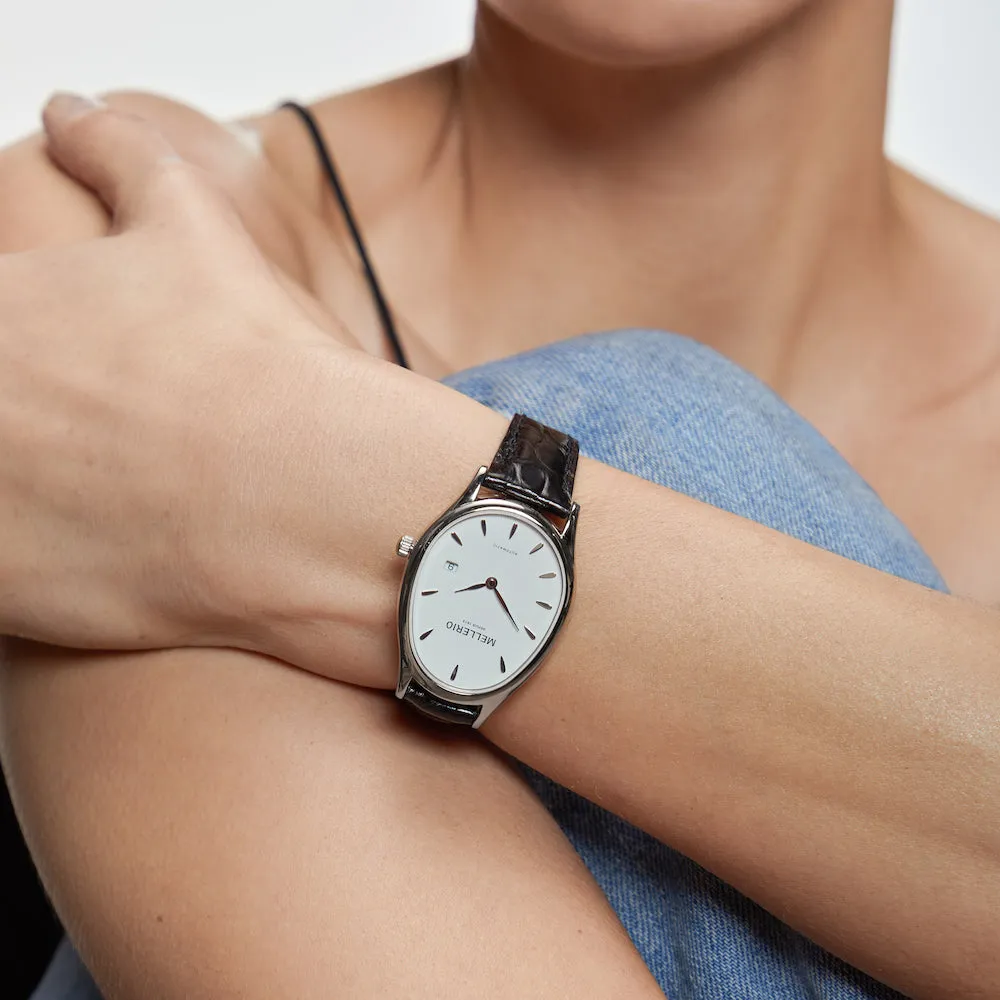 M Cut Watch - White gold with Navy Blue Dial