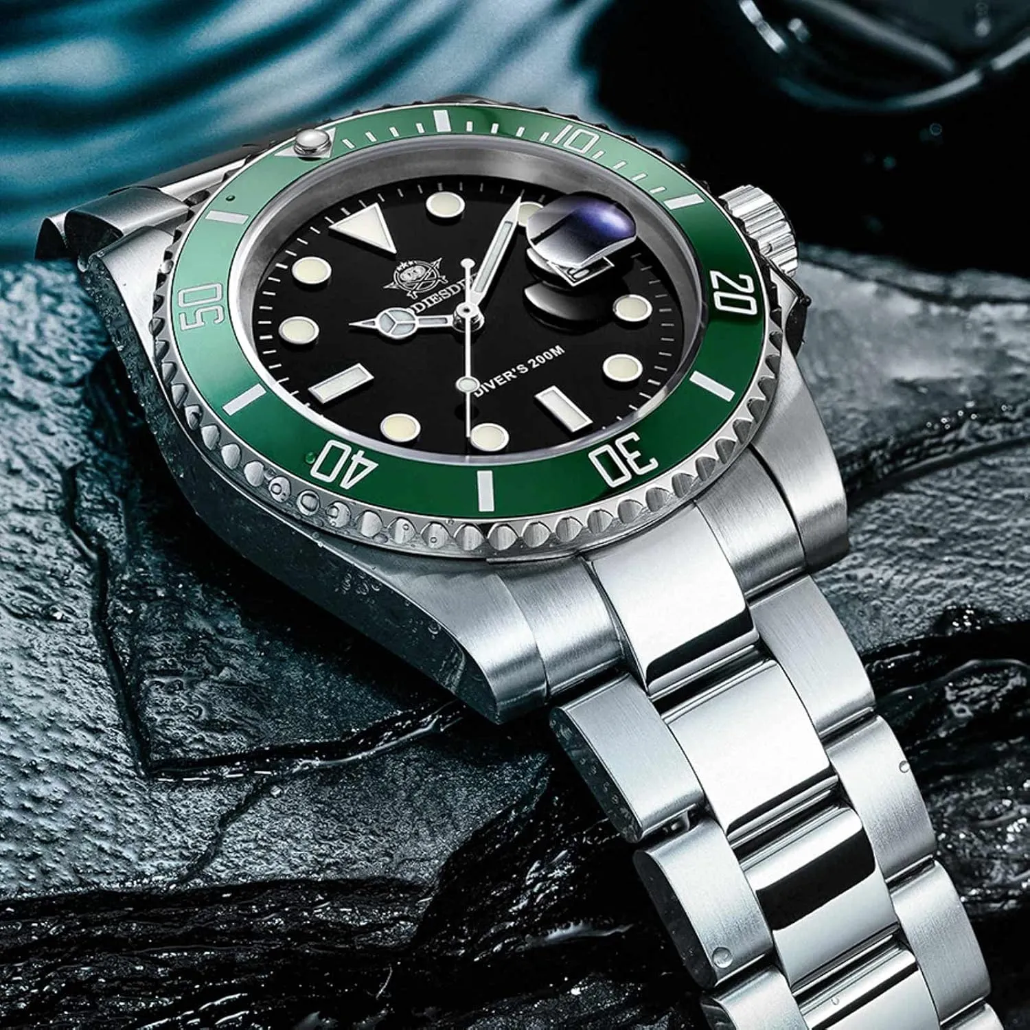 M Steel Strap Luminous Multicolors Dial Black Blue Green ADDIESDIVE Quartz Dive Watch for settle Men Diver 200 