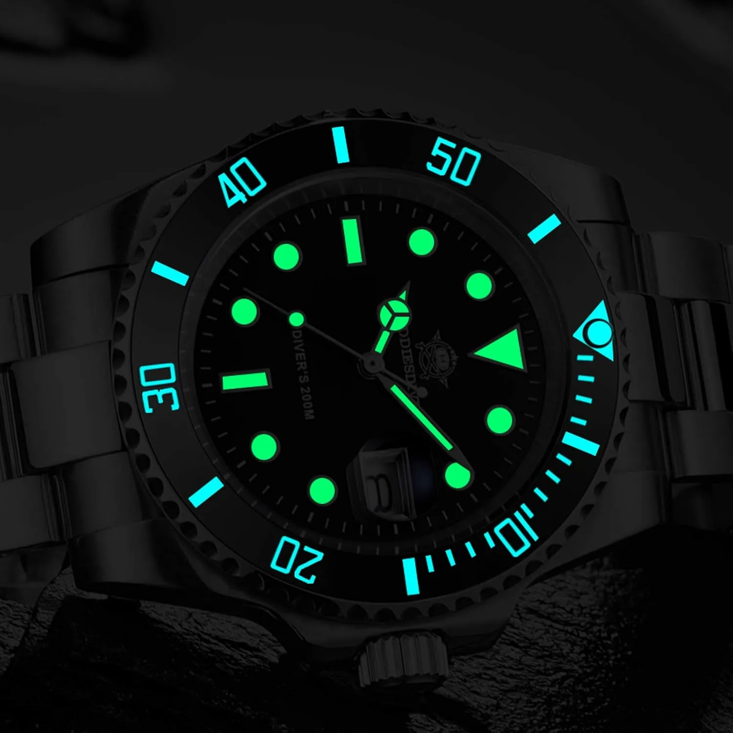 M Steel Strap Luminous Multicolors Dial Black Blue Green ADDIESDIVE Quartz Dive Watch for settle Men Diver 200 