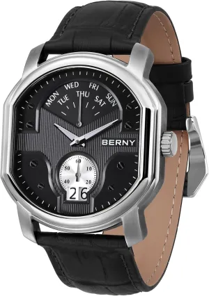 Male Classic funding gripe ere Watch BERNY Vintage Men Watch Swiss Quartz Movement Retro Wristwatch for Men 3ATM Waterproof Wine Barrel Shaped Day Date Calendar 