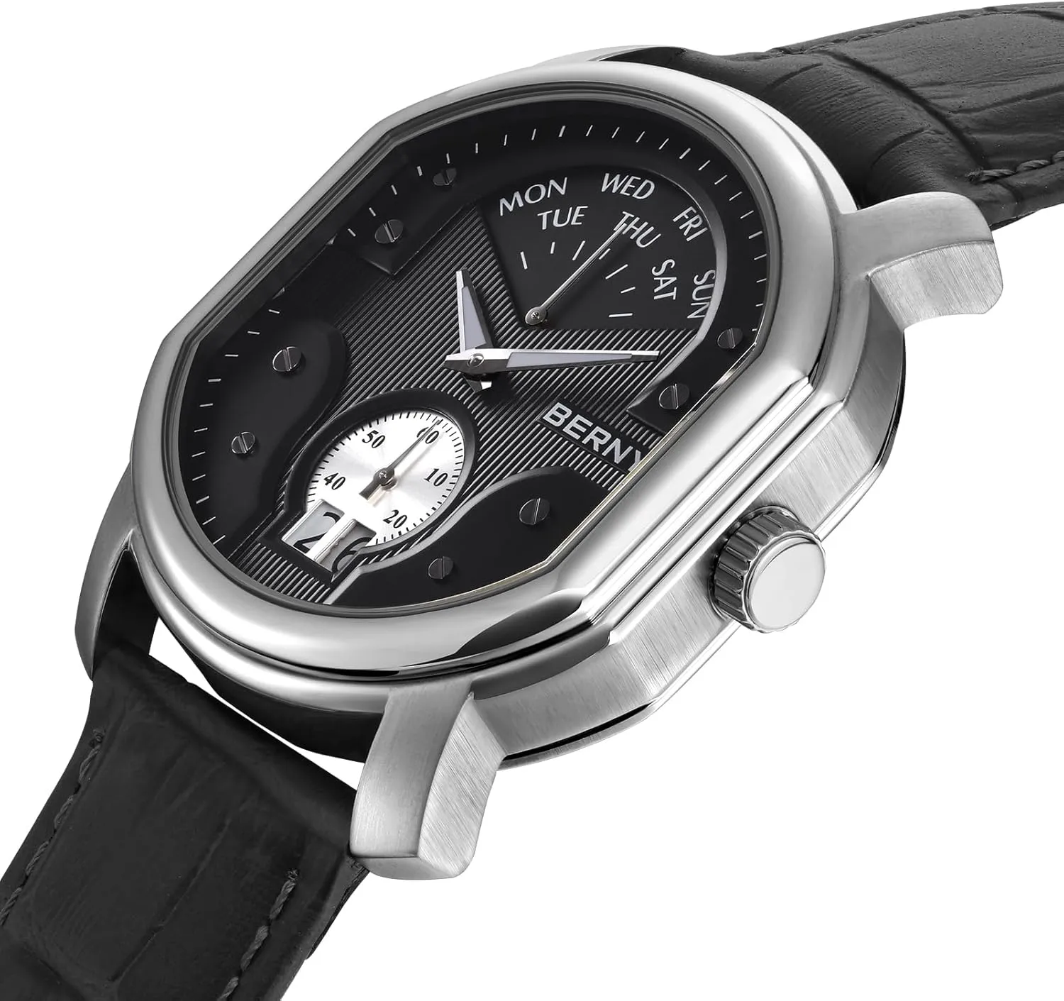 Male Classic funding gripe ere Watch BERNY Vintage Men Watch Swiss Quartz Movement Retro Wristwatch for Men 3ATM Waterproof Wine Barrel Shaped Day Date Calendar 