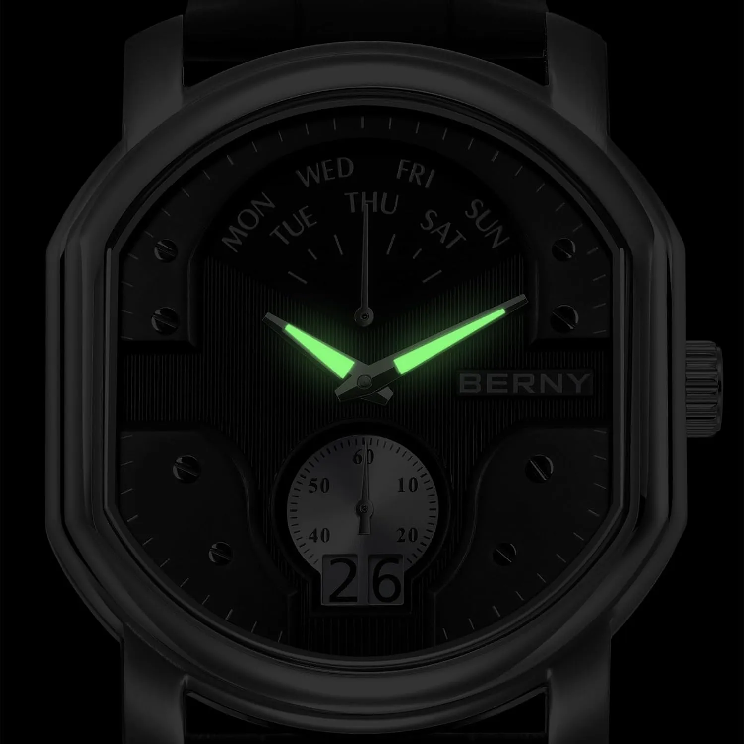 Male Classic funding gripe ere Watch BERNY Vintage Men Watch Swiss Quartz Movement Retro Wristwatch for Men 3ATM Waterproof Wine Barrel Shaped Day Date Calendar 